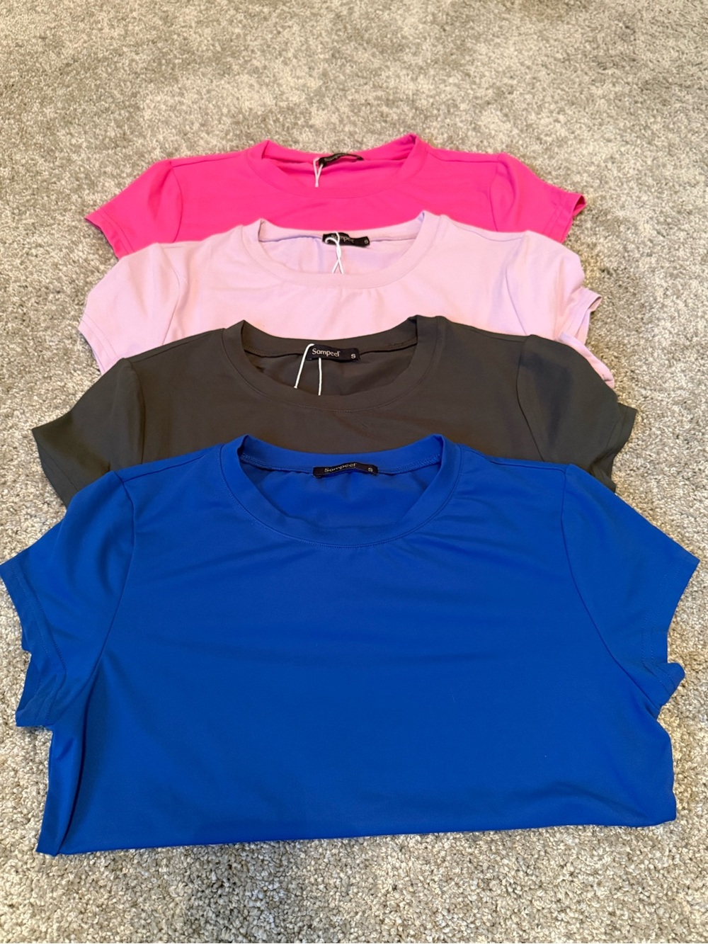 Crew Neck T-Shirt - Blue / Pink / Gray / Hot Pink